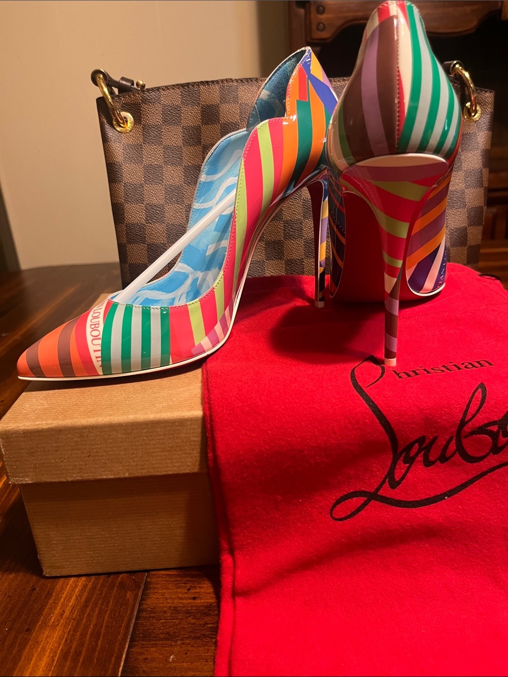 Christian Louboutin Multicolor Striped Pointed-Toe Pumps with Red Sole - Picture 5 of 10